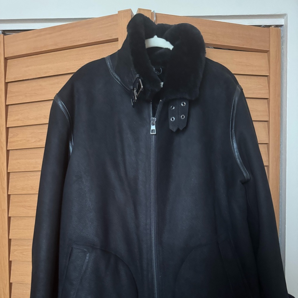 Wolfie Furs Sheepskin Shearling Bomber Jacket size L, Black